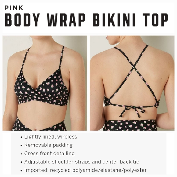 PINK Victoria's Secret Other - Victoria's secret pink body wrap bikini swim top BLACK FLORAL LARGE